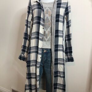 Vintage Havana Navy and Cream Checkered Trench Coat